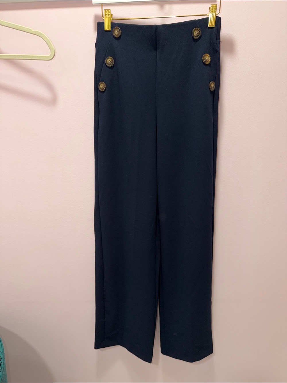 Francesca's Navy Wide-Leg Pants with Gold-Tone Buttons